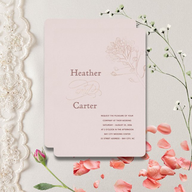 Blush Pink Pearl Botanical (pale blush pink foil invitation)