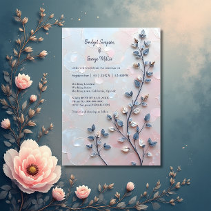 blush pink & pearl tone botanical Branch wedding Invitation