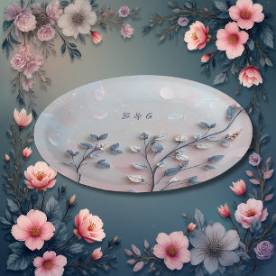 blush pink & pearl tone botanical Branch wedding Paper Plate