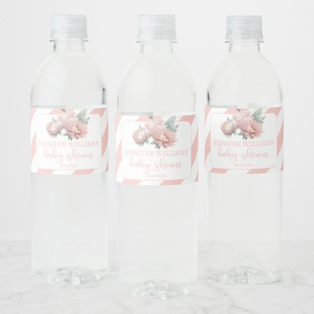 Blush pink peonie baby girl shower bottle labels (Bottles)