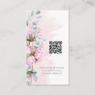 Blush Pink Peonies and Greenery QR Info Code Business Card
