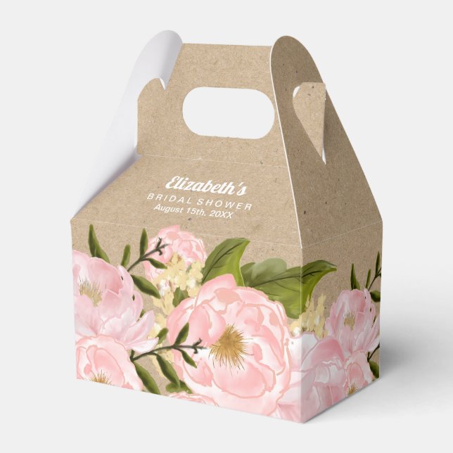 Blush Pink Peonies Bridal Shower Favour Boxes (Front Side)
