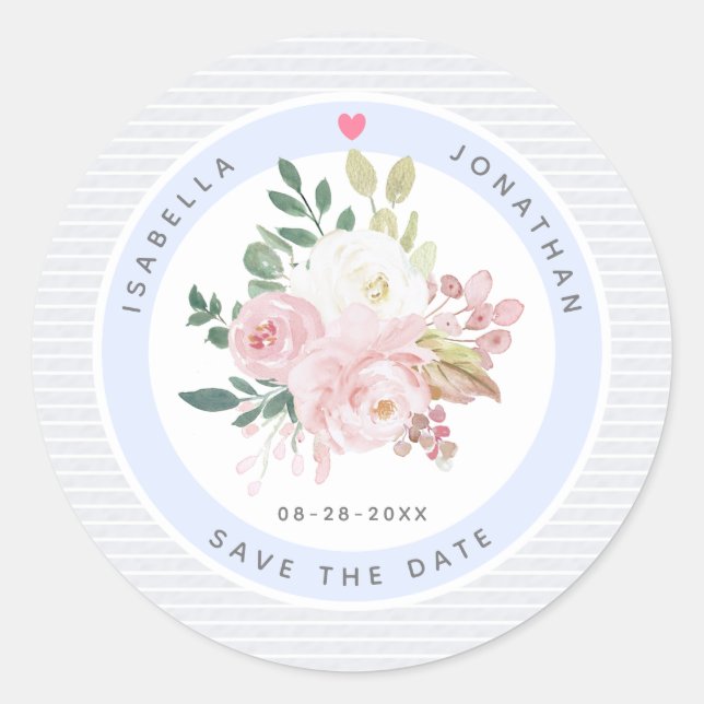 Blush Pink Peonies Floral Wedding Save The Date Classic Round Sticker (Front)