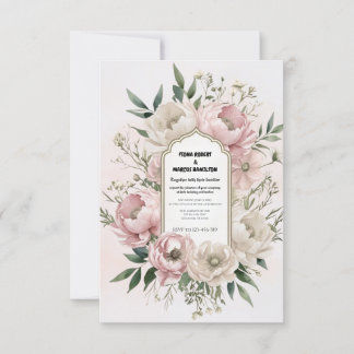 Blush Pink Peonies & Greenery Romantic Boho RSVP Card