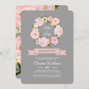 Blush Pink Peonies Grey Bachelorette Party Invitation