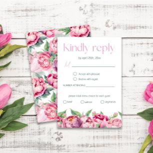 Blush Pink Peonies Menu Choice Wedding RSVP