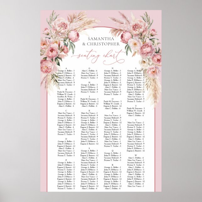 Blush pink peonies pampas boho arch Alphabetical Poster (Front)