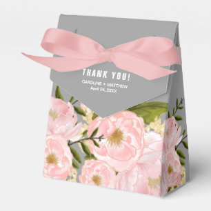 Blush Pink Peonies Watercolor Grey Wedding Favour Box