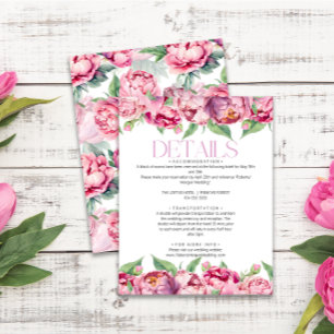 Blush Pink Peonies Watercolor Wedding Details Enclosure Card