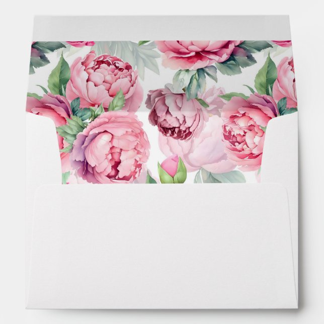 Blush Pink Peonies Watercolor Wedding Envelope (Back (Bottom))
