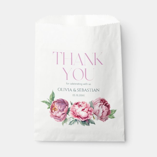 Blush Pink Peonies Watercolor Wedding  Favour Bags (Front)