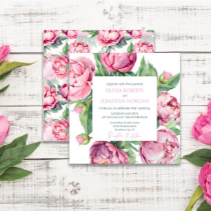 Blush Pink Peonies Watercolor Wedding Invitation