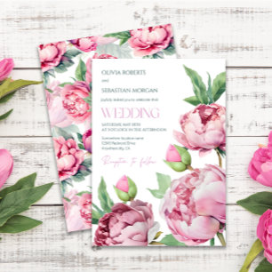 Blush Pink Peonies Watercolor Wedding Invitation