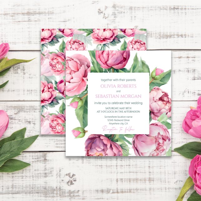 Blush Pink Peonies Watercolor Wedding Invitation (Creator Uploaded)