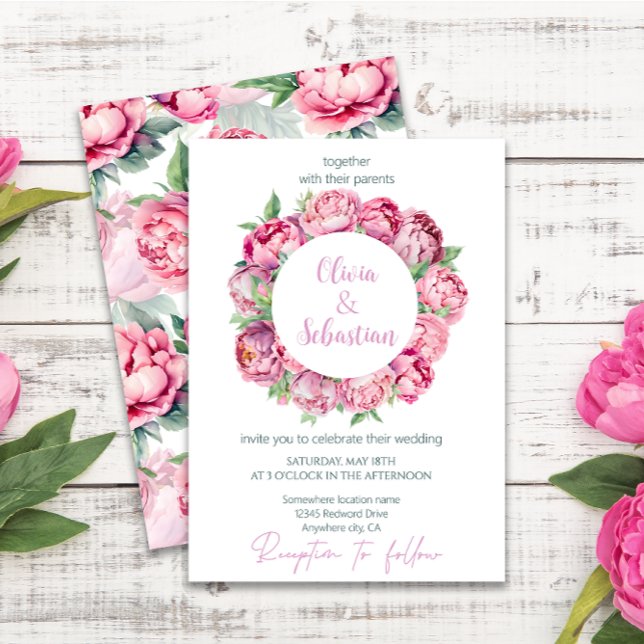 Blush Pink Peonies Watercolor Wedding Invitation (Creator Uploaded)