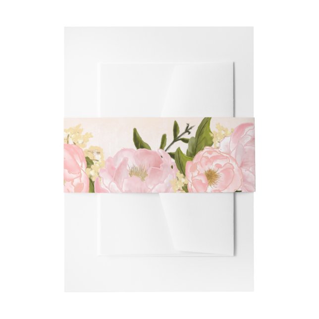 Blush Pink Peonies Watercolor Wedding  Invitation Belly Band (Front Example)
