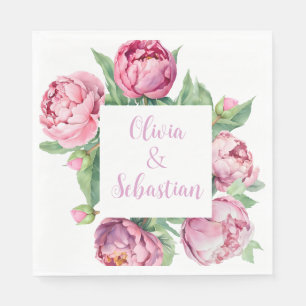 Blush Pink Peonies Watercolor Wedding  Napkin