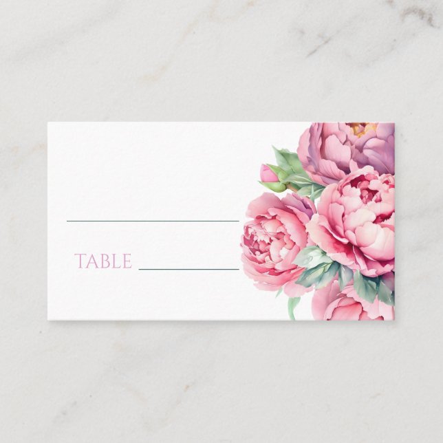 Blush Pink Peonies Watercolor Wedding  Place Card (Front)