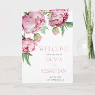 Blush Pink Peonies Watercolor Wedding Programme