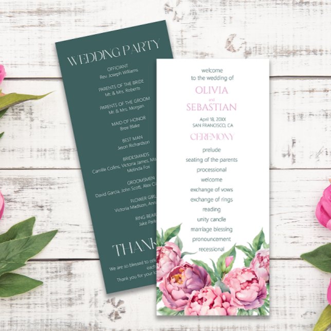Blush Pink Peonies Watercolor Wedding Programme (Creator Uploaded)