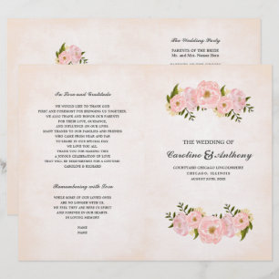 Blush Pink Peonies Watercolor Wedding Programs