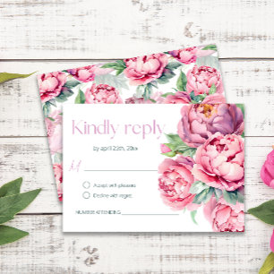 Blush Pink Peonies Watercolor Wedding RSVP Card