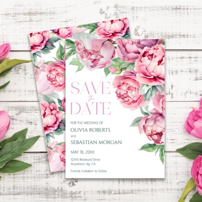 Blush Pink Peonies Watercolor Wedding Save The Date (Creator Uploaded)