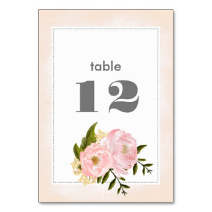 Blush Pink Peonies Watercolor Wedding  Table Number