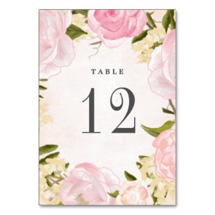 Blush Pink Peonies Watercolor Wedding  Table Number