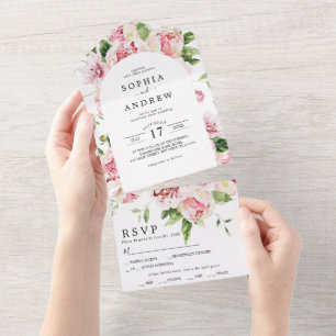 Blush Pink Peonies Wedding All In One All In One Invitation