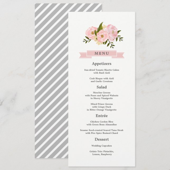Blush Pink Peonies Wedding Menu Cards (Front/Back)