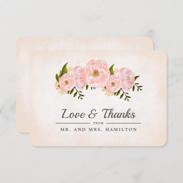 Blush Pink Peonies Wedding Thank You Cards (Front/Back)