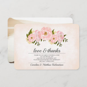 Blush Pink Peonies Wedding Thank You Photo Card