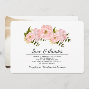 Blush Pink Peonies Wedding Thank You Photo Card
