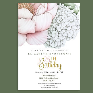 Blush Pink Peony 25th Birthday Invitation