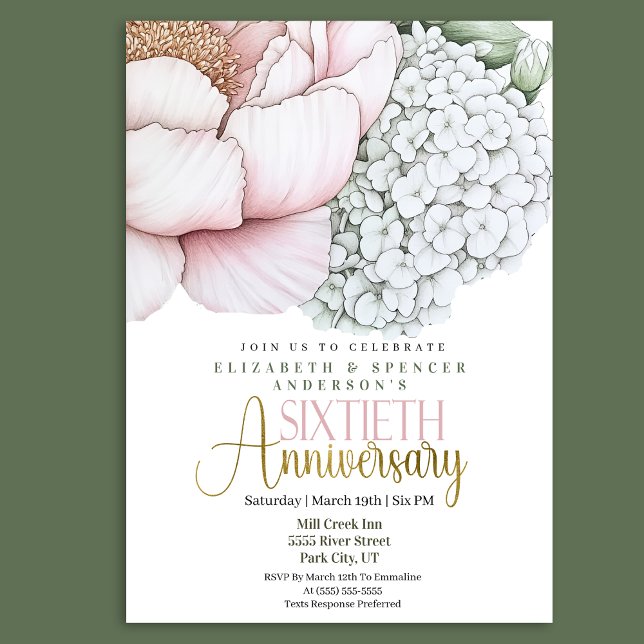 Blush Pink Peony 60th Wedding Anniversary Invitation (Creator Uploaded)
