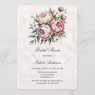 Blush Pink Peony and Cotton Bridal Shower Invitation