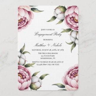 Blush Pink Peony and Cotton Engagement Party Invitation