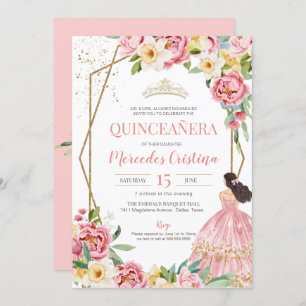 Blush Pink Peony and Lily Quinceanera Birthday Invitation