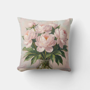 Blush Pink Peony Bouquet Romantic Floral Cushion