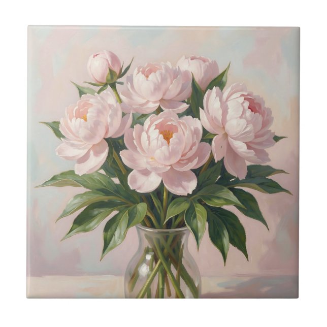 Blush Pink Peony Bouquet Romantic Floral  Tile (Front)