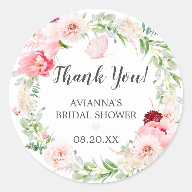 Blush Pink Peony Bridal Shower Thank You Classic Round Sticker (Front)