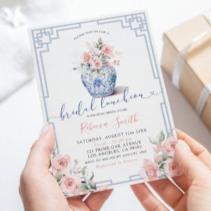 Blush Pink Peony Chinoiserie Bridal Luncheon Invitation