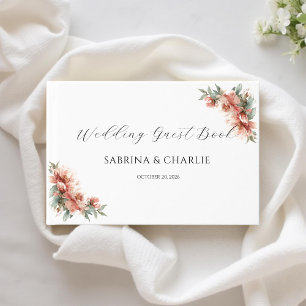 Blush Pink Peony Coral Elegant Floral Wedding Guest Book