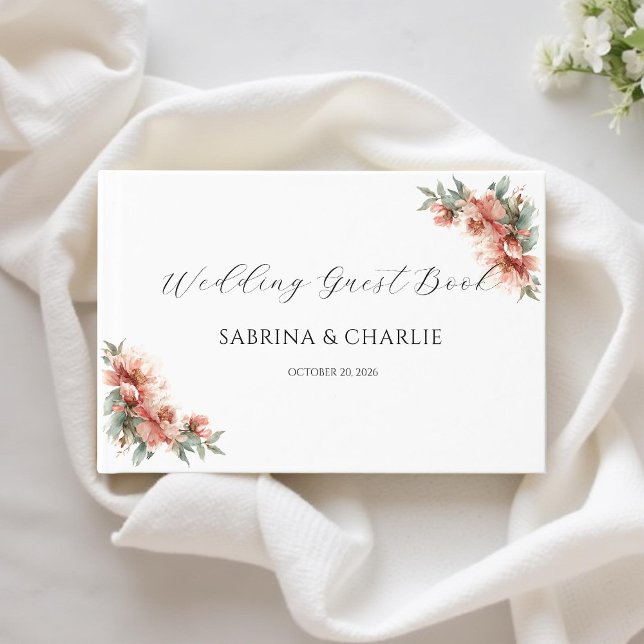 Blush Pink Peony Coral Elegant Floral Wedding Guest Book (Creator Uploaded)