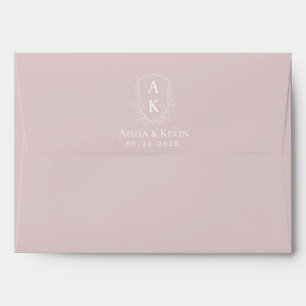 Blush Pink Peony Couple Crest Wedding RSVP Envelope