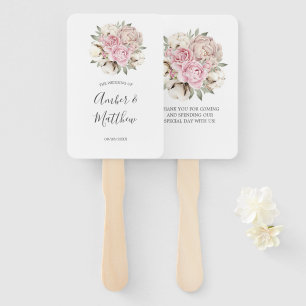 Blush Pink Peony Cream Cotton Wedding Hand Fan
