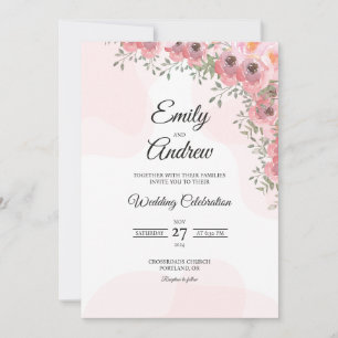Blush Pink Peony Elegant Floral Watercolor Wedding Invitation