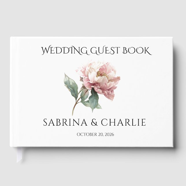 Blush Pink Peony Elegant Floral Wedding Guest Book (Front)