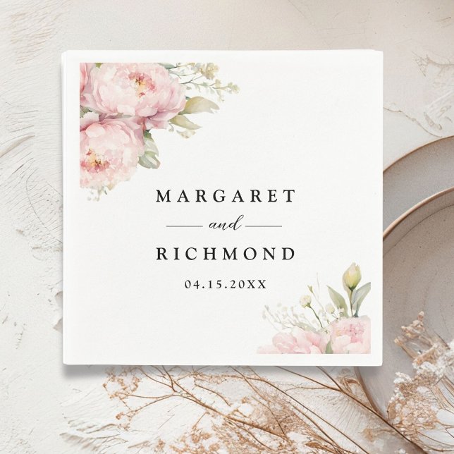 Blush Pink Peony Elegant Watercolor Floral Wedding Napkin (Creator Uploaded)